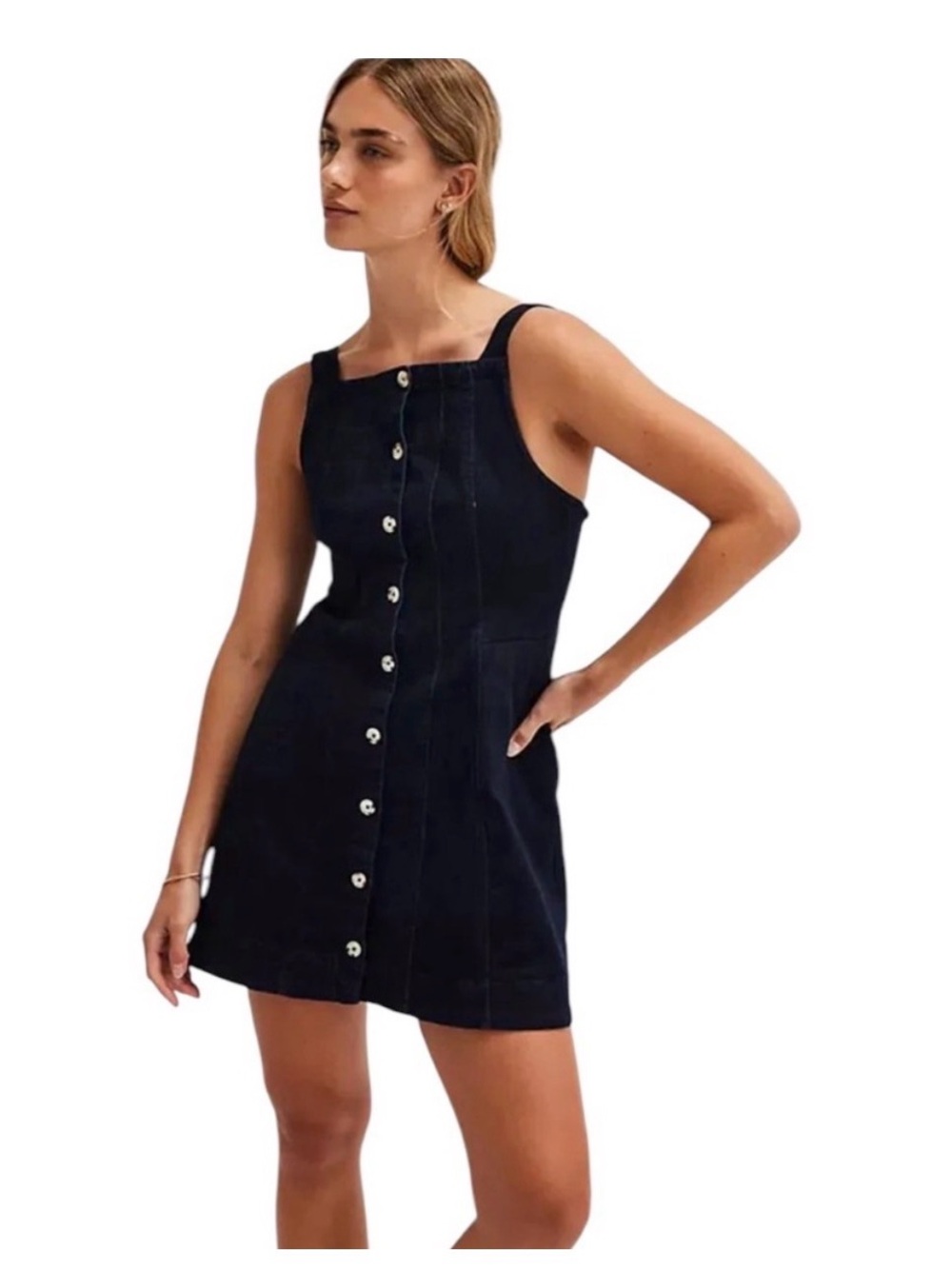 Free People Gimme More Mini
Dress Rinse Black Blue sleeveless Denim dress